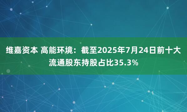 维嘉资本 高能环境：截至2025年7月24日前十大流通股东持股占比35.3%